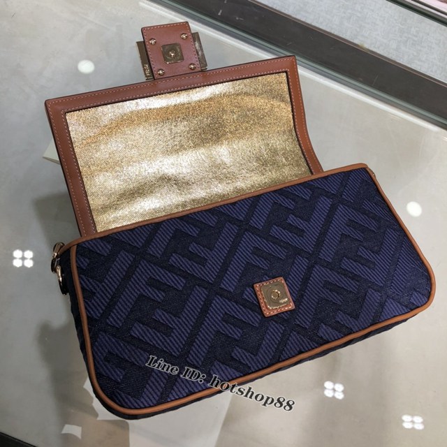 FENDI专柜精品包包 芬迪Baguette中號手袋 Fendi2020火新爆款藍色牛仔布包 fdzg2292